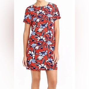 J Crew Printed Gallery Shift Dress Red Blue Floral Size 2